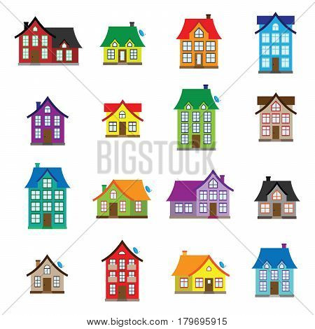 Vector house icons set, colourful home icon collection. Flat design