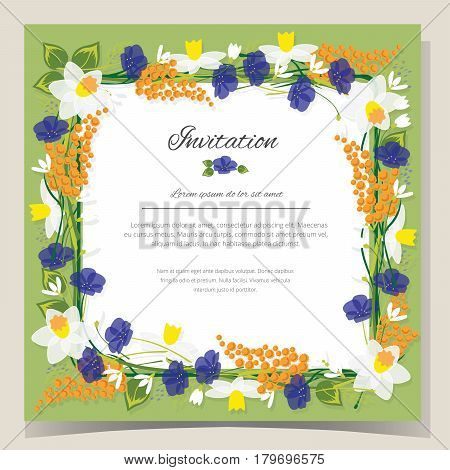 Frame Happy Birthday card. Frame Wedding invitation card with flowers. Vector illustration