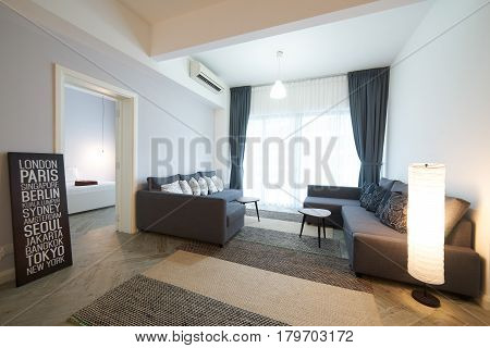 KUALA LUMPUR MALAYSIA - MARCH 23 2017: Cozy living room in Regalia service apartment Regalia service apartment is Kuala Lumpur's newest prestigious high-rise residential earmark as one of the city's iconic .