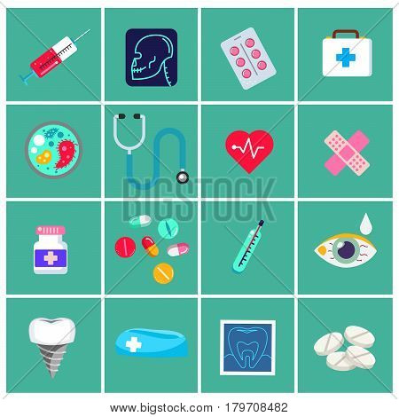Trendy flat medical icons. Vector elements. Vector set of medical icons