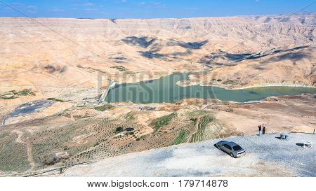 People At Viewpoint Over Al Mujib Dam In Jordan