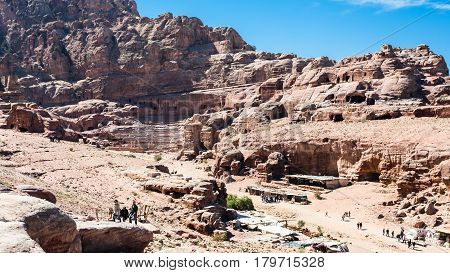 Above View Of Tourist And Market In Petra Town