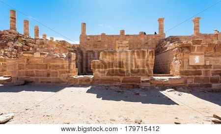 Tourists On Ruins Of Great Temple Petra Town