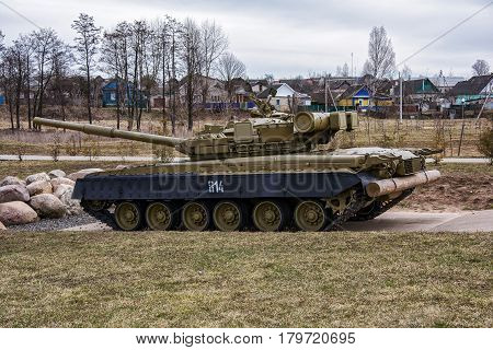 Belarus Krupki - 29.03.2017: Exposition of soldiers to internationalists (Tank T-80BV)