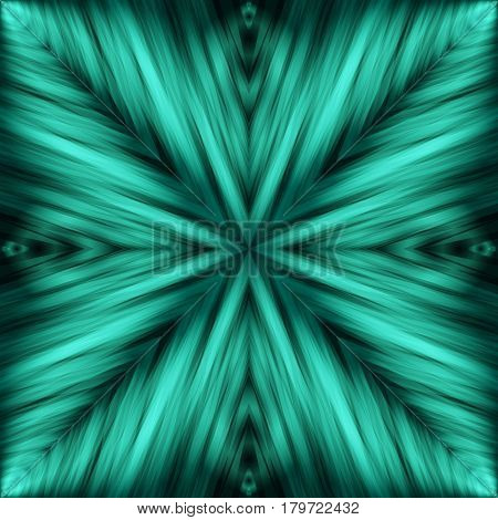 Striped Angular Background of Turquoise Colors. Cyan Texture of Symmetric Intersecting Lines from Center.