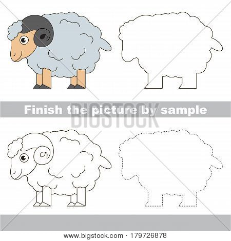 Drawing worksheet for preschool kids with easy gaming level of difficulty, simple educational game for kids to finish the picture by sample and draw the White Bighorn Sheep