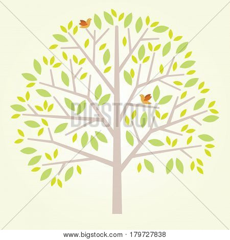 Stylized vector tree with birds, vector illustration