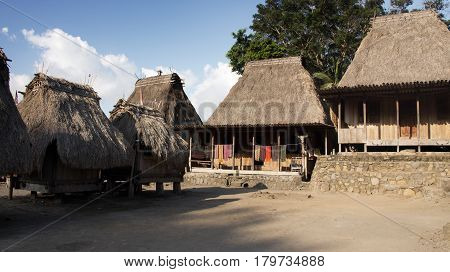 Bena a traditional village with grass huts of the Ngada people in Flores near Bajawa Indonesia.