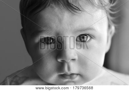 cute newborn baby boy in parents hands