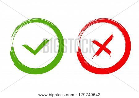 Green Check Mark Ok And Red X Icons, Isolated On White Background