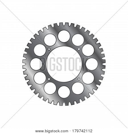 Sprocket of bicycle. Single ring crank. Isolated on white field.