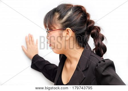 Business Women With Glasses Thinking And Say Something