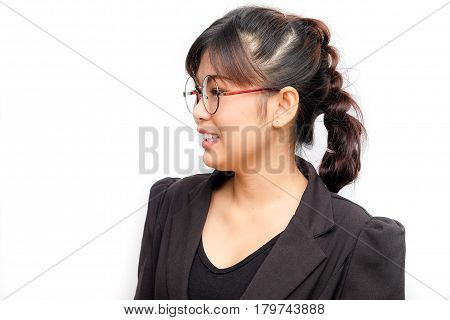 Business Women With Glasses Thinking And Say Something