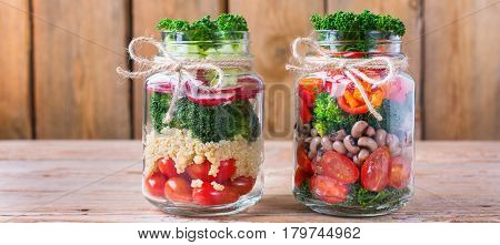 Healthy Vegan Salad In A Mason Jar With Quinoa