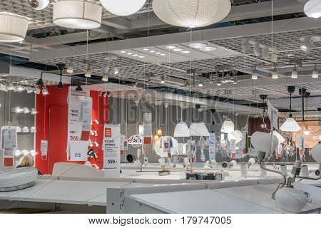 Moscow, Russia - March 23, 2017: Home Depot Lighting Department In Ikea