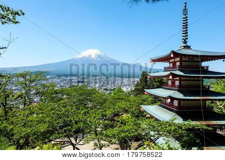 Fuji Mountain view and Chureito Pagoda Japan
