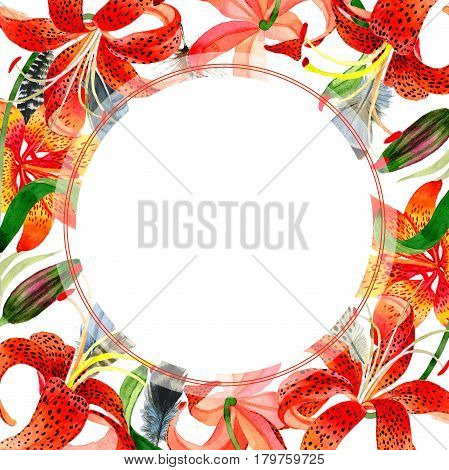 Wildflower leopard lily flower frame in a watercolor style isolated.  Aquarelle wild flower for background, texture, wrapper pattern, frame or border.