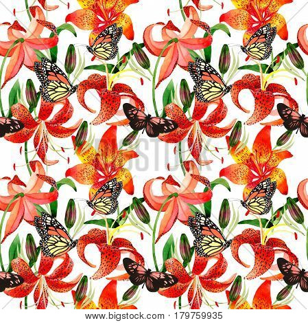 Wildflower leopard lily flower pattern in a watercolor style isolated.  Aquarelle wild flower for background, texture, wrapper pattern, frame or border.