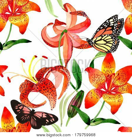 Wildflower leopard lily flower pattern in a watercolor style isolated.  Aquarelle wild flower for background, texture, wrapper pattern, frame or border.