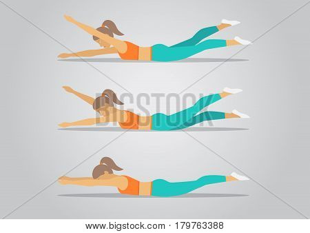 Aerobics. Beautiful young girl doing aerobic exercises at gym. Train create a beautiful figure. Vector illustration.
