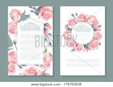 Vector botanical banners with pink roses. Vertical design for wrapping paprer, soap, beauty salon, natural and organic products, make up, health care products or aromatherapy, etc. Place for text