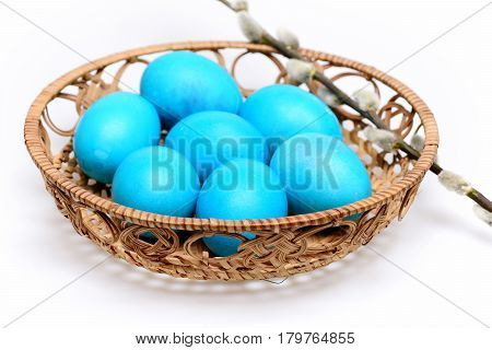 Traditional Eggs Painted In Blue Color Inside Pottle