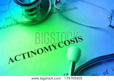 Page with title the Actinomycosis. Medical concept.