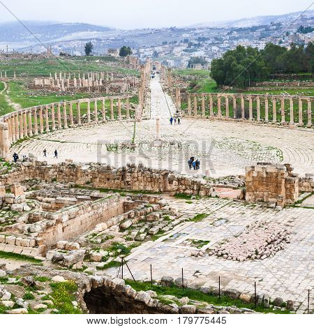 Bove View Of The Oval Forum And Cardo Maximus Road