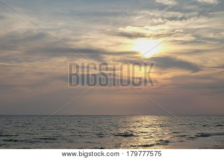 Landscape view of sunset at the beach in Chantaburi Thailand.