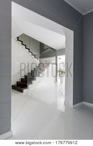 Ascetic Anteroom With Dark Stairway