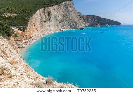 Amazing landscape of blue waters of Porto Katsiki Beach, Lefkada, Ionian Islands, Greece