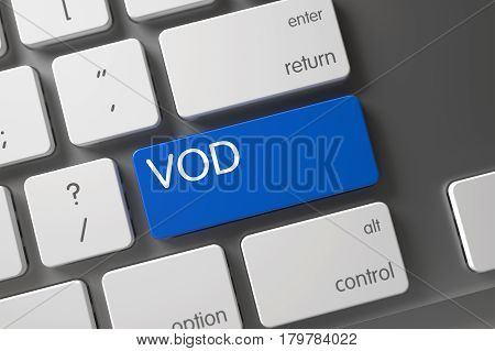 Vod Concept Laptop Keyboard with Vod on Blue Enter Keypad Background, Selected Focus. 3D Illustration.