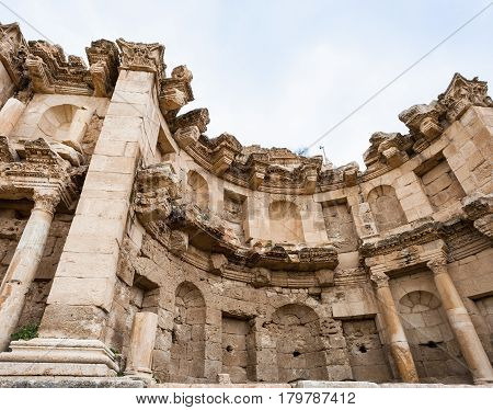 Wall Of Nymphaeum In Jerash (ancient Gerasa) Town