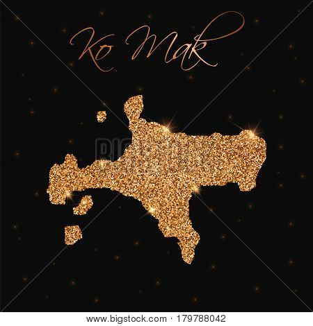 Ko Mak Map Filled With Golden Glitter. Luxurious Design Element, Vector Illustration.