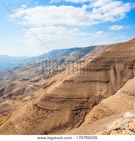 Brown Mountains In Valley Of Wadi Mujib River