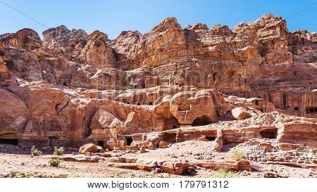 Ancient Tombs In Rocks In Petra Town