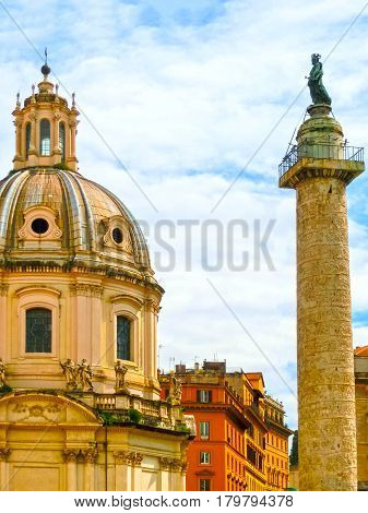 Marco Aurelio column in Piazza Colonna in Rome at Italy