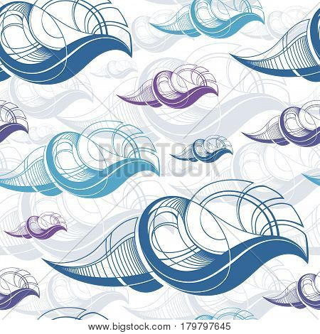 Seamless pattern with Seashells on white background.