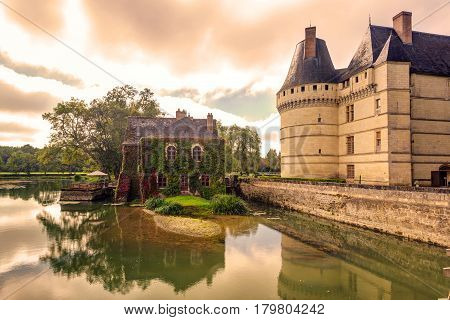 The chateau de l'Islette at sunset, France. This Renaissance castle is located in the Loire Valley, was built in the 16th century and is a tourist attraction.