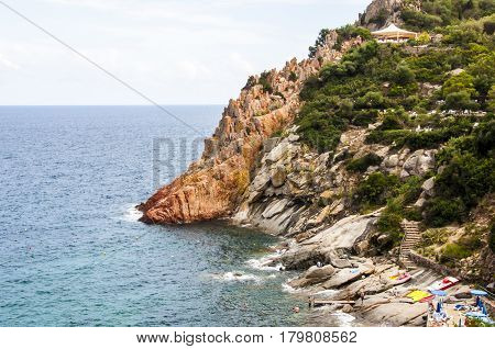 Scenery view on Italian island Sardinia sea shore rock beach near Arbatax