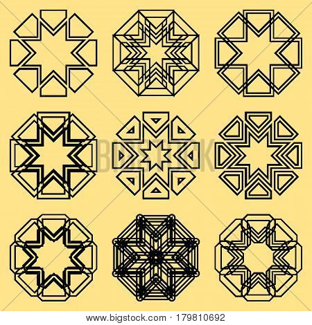 A set of northern ornaments. Motives of northern stars of northern peoples in a set of nine ornaments.