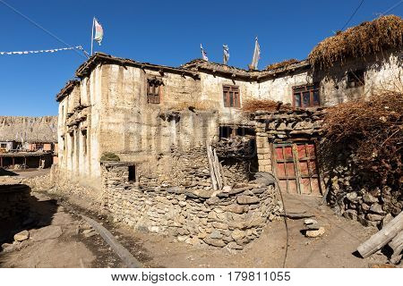 Traditional Nepalese village Jhong, Himalayas Mustang Region
