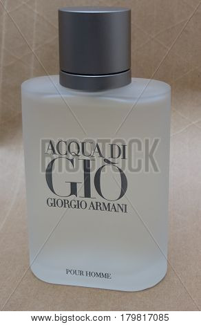 MILAN ITALY - CIRCA MARCH 2014: Giorgio Armani Acqua di Gio fragrance for men is one of the evergreen bestselling perfumes worldwide