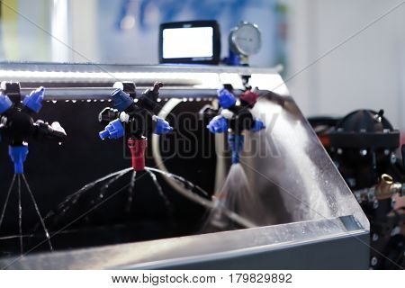 Sprinklers for irrigation on agricultural exhibition