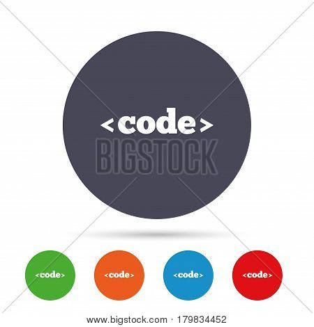Code sign icon. Programming language symbol. Round colourful buttons with flat icons. Vector