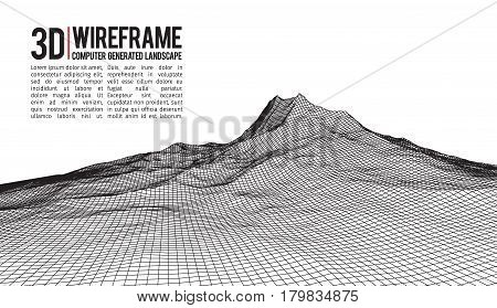Abstract vector wireframe landscape background. Cyberspace grid. 3d technology wireframe vector illustration. Digital wireframe landscape