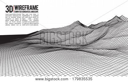 Abstract vector wireframe landscape background. Cyberspace grid. 3d technology wireframe vector illustration. Digital wireframe landscape