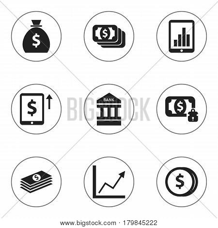Set Of 9 Editable Banking Icons. Includes Symbols Such As Diagram, Salary, Holdall And More. Can Be Used For Web, Mobile, UI And Infographic Design.