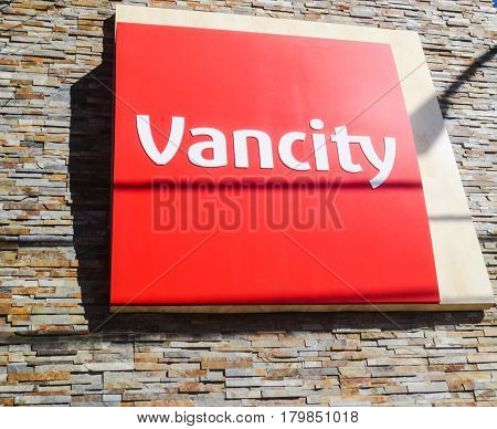 April 4 2017-Vancity Bank logo located at Vancouver,BC Canada
