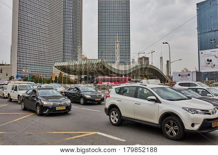 Tel Aviv - February 2, 2017: Tel Aviv Train Station Near Azrieli Mall